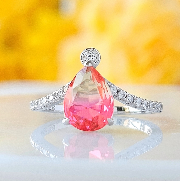 Wishbone Pink & Peach Gemstone Ring, 925 Sterling Silver Charmed Aroma - Picture 4 of 4